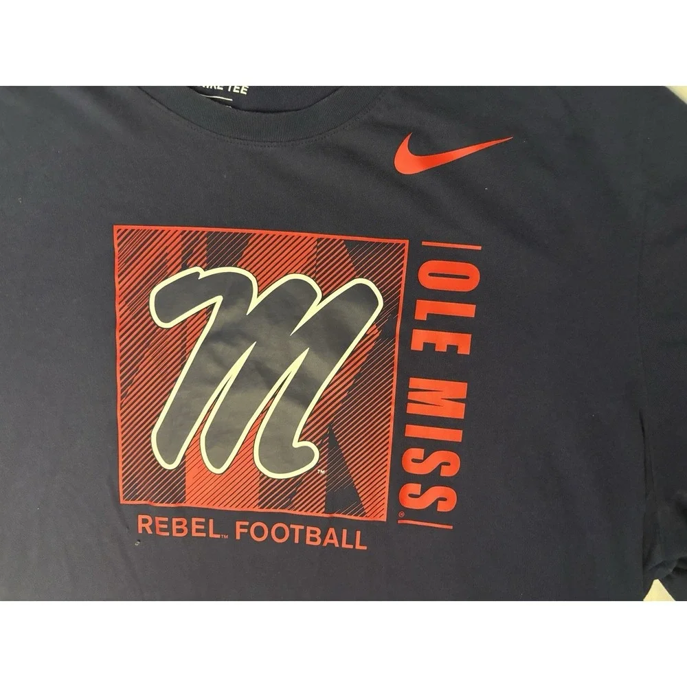 Nike Dri Fit Ole Miss Rebels Football T Shirt Men's Size 3XL Blue Short Sleeve